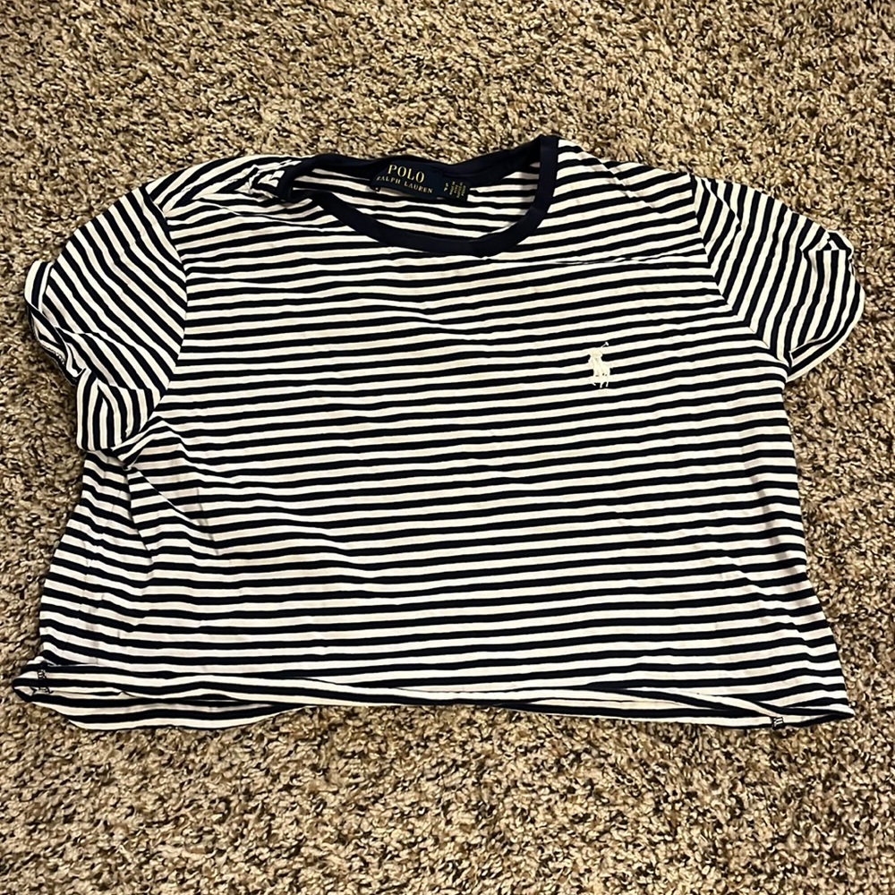 Polo Ralph Lauren cropped short sleeve navy and white stripes